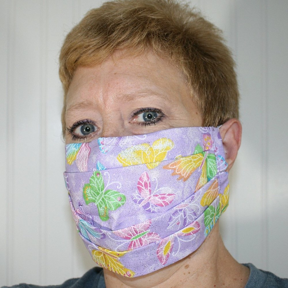HAND CRAFTED Face Mask Lilac Butterflies Adult Cloth Fabric Print - Pocket Style